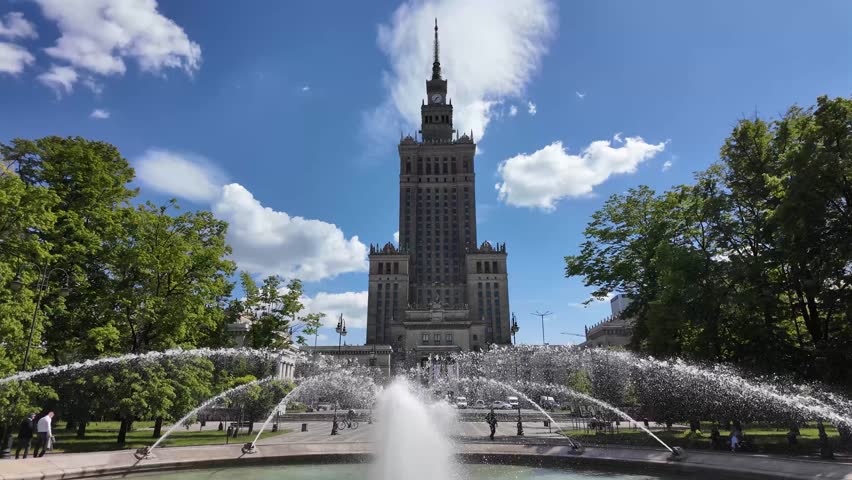 Fountain at Palace of Culture and Science in Warsaw, Poland