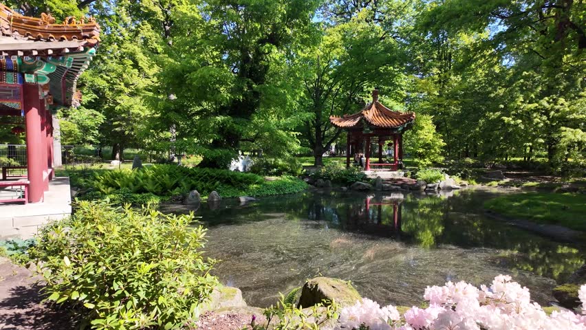 Pan from the Chinese Garden in Łazienki Park in Warsaw, Poland
