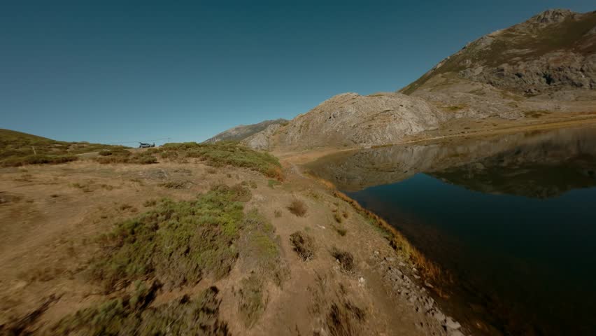 Rocky mountain scenery with a tranquil high-mountain lake