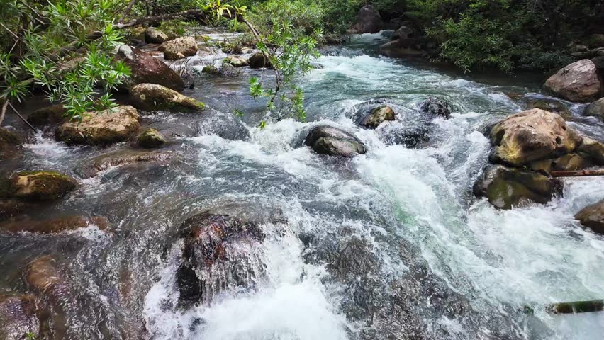Superb view of summer: Slow motion of the fantastic Moot valley in Phong Nha National Park, Vietnam with the sound of a clear stream flowing through the peaceful tropical jungle