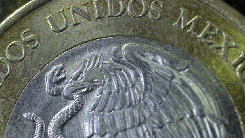 Macro Close-up of Mexican Coin Eagle and Serpent Detail