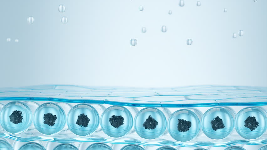 3D animation of nourishing serum penetrating into the skin to remove dirt from skin cells.