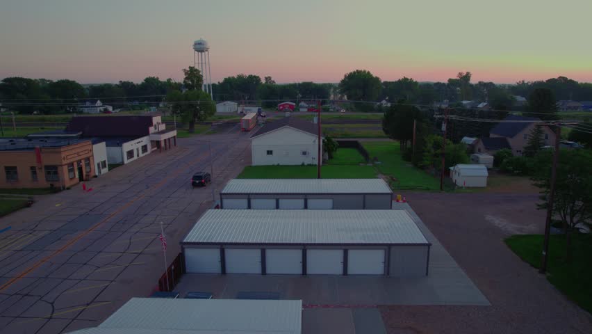 Semi Truck Driving Down Main Street Road Through Small Town Maxwell Nebraska