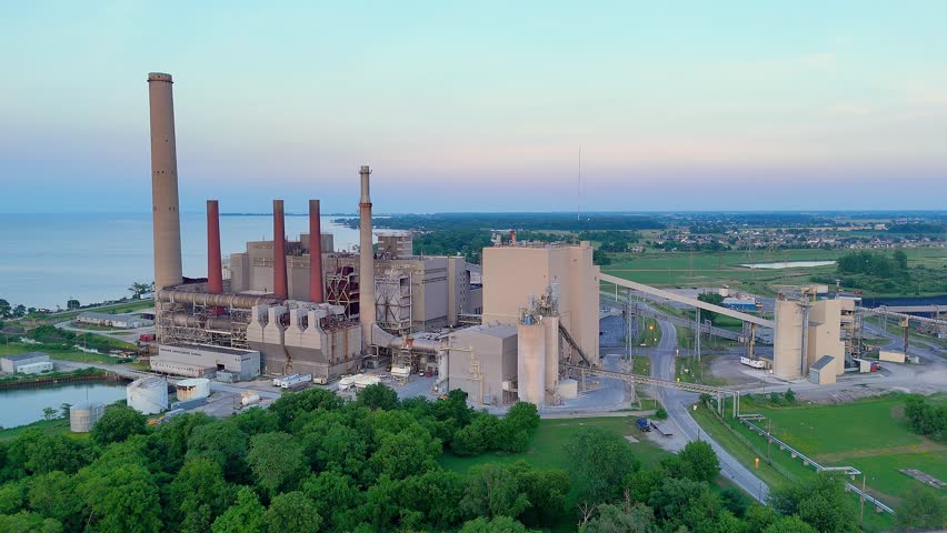 Aerial view of Walleye Power Bay Shore Plant near Lake Erie in Toledo, Ohio