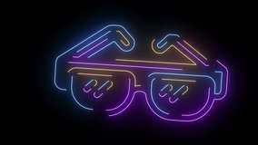 Seamless loop neon line animation of stylish sunglasses icon, glowing in blue, purple, and yellow on a black background. Modern cyberpunk motion graphic perfect for fashion, summer, party, and nightli - Powered by Shutterstock - Get 15% off with code: PIKWIZARD15