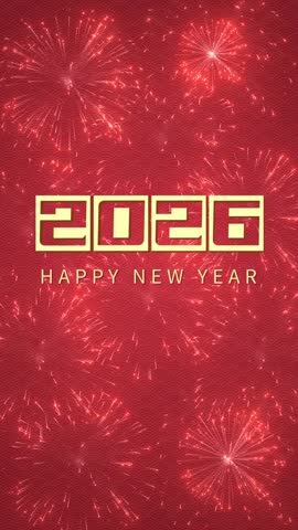 Vertical screen New Year's fireworks animation to welcome 2026
