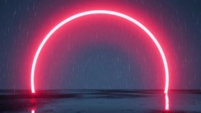 Red neon arc on rain bg 4k. 3D Illustration - Powered by Shutterstock - Get 15% off with code: PIKWIZARD15