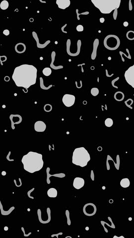 A seamless looping abstract background animation featuring distorted gray typography and fluid blobs floating and merging across a high-contrast black digital canvas, suitable for motion graphics.
