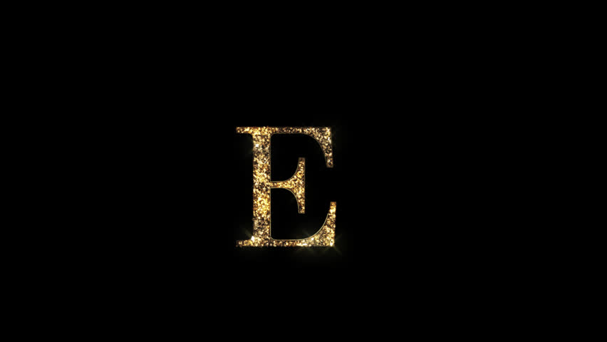 Golden letter E with beautiful golden glitter and alpha channel, alphabet, E