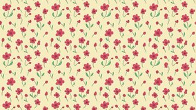 Seamless hand drawn floral pattern video with pink flowers in bloom on yellow background with green leaves and black lines. Could be used as wallpaper or background for any content, loops continuously - Powered by Shutterstock - Get 15% off with code: PIKWIZARD15
