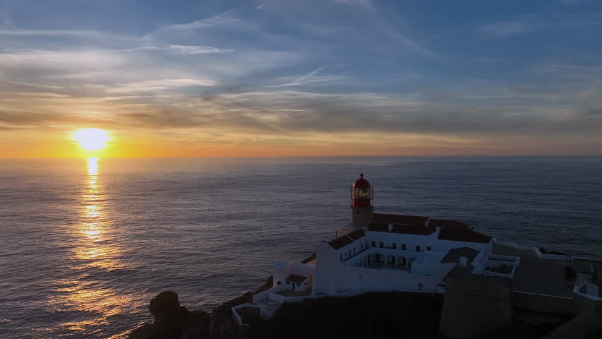 Aerial video from the lighthouse Cabo Vicente near Sagres in Portugal	