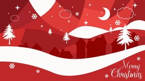 This festive 2D flat Christmas animation is dominated by a rich, snowy red landscape. A cheerful Santa Claus holds a pile of colorful presents alongside a friendly snowman and three white reindeer. - Powered by Shutterstock - Get 15% off with code: PIKWIZARD15