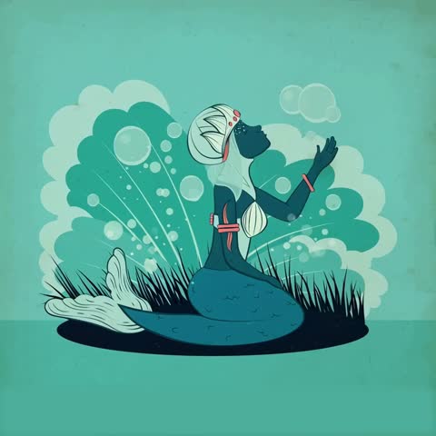 A mermaid playfully interacting with water.
