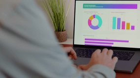 Business professional analyzing colorful sales funnel, ROI, inventory dashboards on laptop - Perfect for SaaS, analytics, fintech, data themes - Powered by Shutterstock - Get 15% off with code: PIKWIZARD15