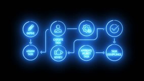 Neon blue network of connected user icons representing communication flow, teamwork, collaboration, and organizational structure in a digital system. - Powered by Shutterstock - Get 15% off with code: PIKWIZARD15