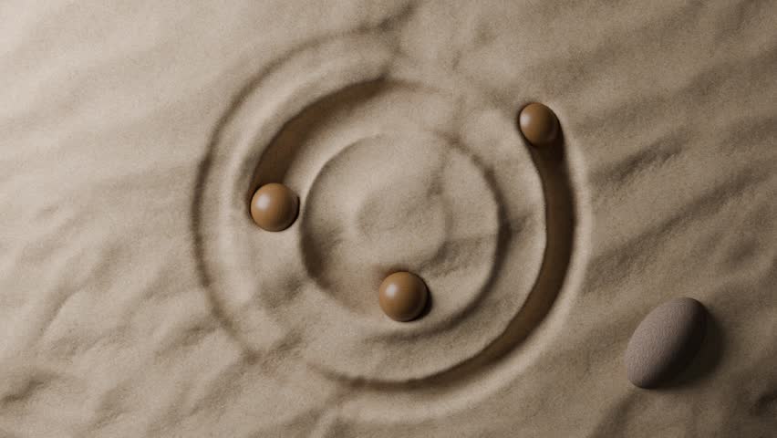 Wooden Balls Forming Circular Pattern on Sand