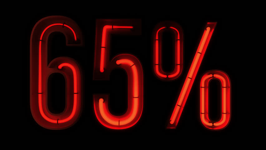 65% Neon Sign – Glowing Red Discount Text on Led Board
