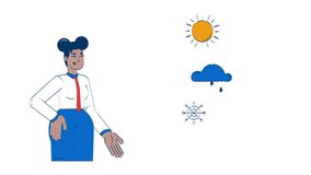 Seasonal forecast doodle animation. Climate trend report. Weather fluctuations. Meteorologist analyst black woman presenting animated 2D flat cartoon concept, white background. 4K video motion graphic - Powered by Shutterstock - Get 15% off with code: PIKWIZARD15
