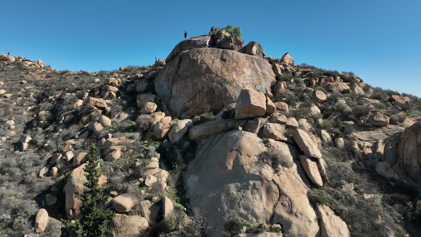 Mount Rubidoux in Riverside, California, Inland Empire - Drone View of the Top of the Mountain With Hikers and Runners