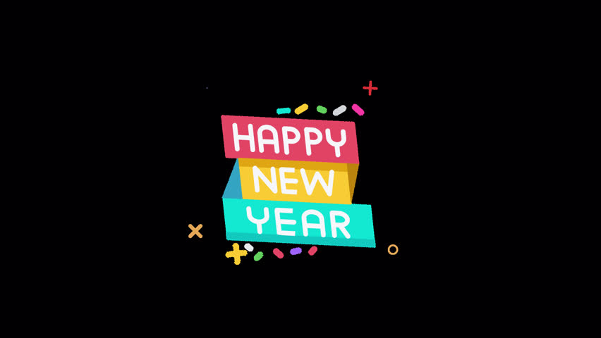 Vibrant Happy New Year 2026 motion graphic with bold colors and playful shapes. Perfect for festive intros, greetings, and celebration videos. Clean 6-sec animation with transparent background.