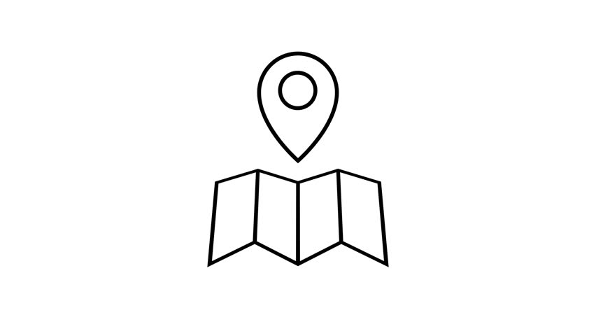 Location pin map outline icon animation on white background and green screen. 4K animated outline icon for location marker, map pointer, delivery app, and business location.