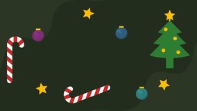 Animation with a Christmas theme. "Merry Christmas" greeting animation with several decorations such as a Christmas tree, stars, baubles, candy cane. simple animation. Motion graphic. - Powered by Shutterstock - Get 15% off with code: PIKWIZARD15