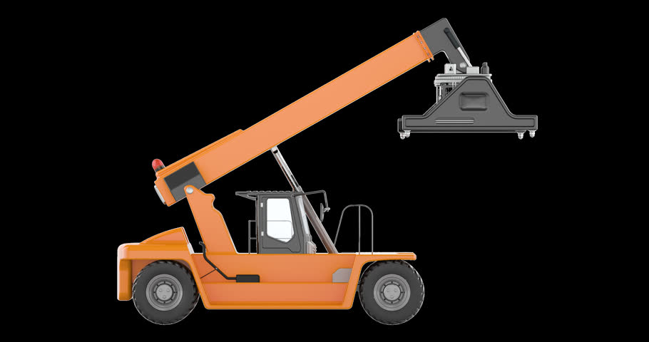 Industrial reach stacker truck rotation animation seamlessly loopable. 3D rendering isolated on transparent background