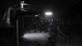Snow falling down outdoors at night time. Snowy weather at the evening street. Nobody - Powered by Shutterstock - Get 15% off with code: PIKWIZARD15