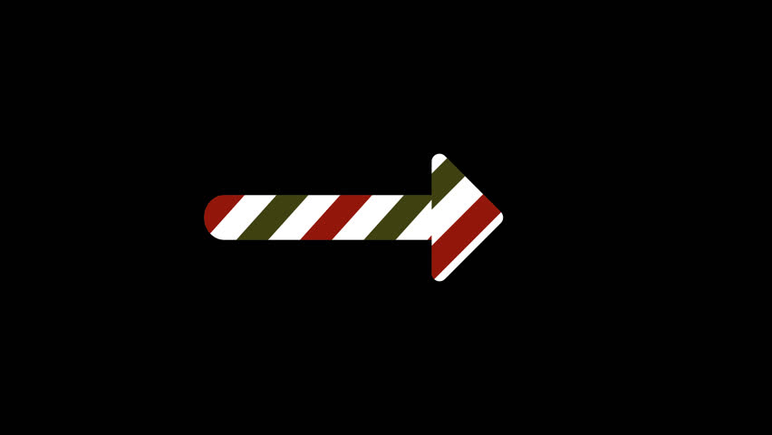 Christmas candy cane arrow animation with transparent background and alpha channel. Festive striped motion graphic element for interface design, navigation, UI pointers, holiday decorations