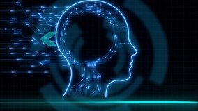 Abstract glowing neon human head with some ai icon icon inside, representing artificial intelligence security, cybersecurity, data privacy, digital brain protection, and modern information safety - Powered by Shutterstock - Get 15% off with code: PIKWIZARD15