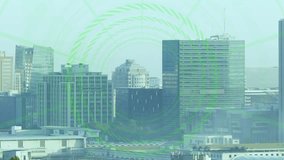 HUD overlay emerging, initiating reticle locking midrise, rings pulsing, grid sweeping for scan. Cityscape, rooftop, skyline, urban, futuristic, digital, surveillance - Powered by Shutterstock - Get 15% off with code: PIKWIZARD15