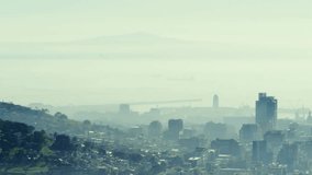 On sequence start translucent graphs appearing over skyline, forming charts and map to show trends. Cityscape, aerial, coastal, hazy, dataviz, overlay, urban - Powered by Shutterstock - Get 15% off with code: PIKWIZARD15