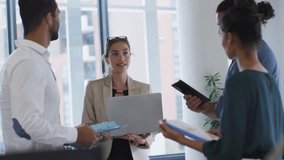 Woman leading marketing meeting with laptop, sparking animated counts climbing into nineties. Leader, briefing, collaboration, communication, presentation, office, urban - Powered by Shutterstock - Get 15% off with code: PIKWIZARD15