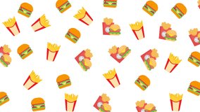 A seamless fast food pattern featuring burgers and fries on a transparent background. Perfect for packaging, social media design, wallpaper, wrapping paper, and playful food-themed projects. - Powered by Shutterstock - Get 15% off with code: PIKWIZARD15