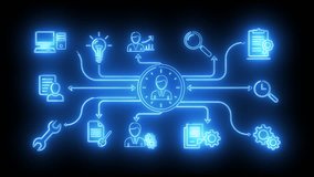 Neon-blue multi-branch diagram showing various digital tools, apps, and connectivity icons extending from a central hub. - Powered by Shutterstock - Get 15% off with code: PIKWIZARD15