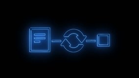 Neon blue document processing workflow showing file icons, verification arrows, and data transmission symbols in a futuristic digital interface - Powered by Shutterstock - Get 15% off with code: PIKWIZARD15