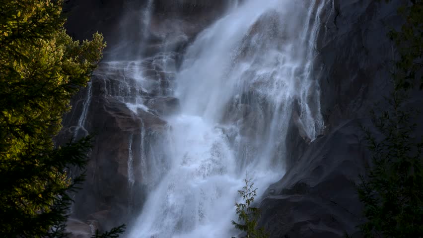 Shannon Falls waterfall in British Columbia, Canada slow motion travel and tourism
