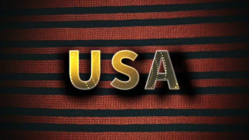 USA glowing 3D patriotic text title on striped background loop video 