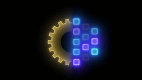 Neon gear merging into digital pixels. Concept of digital transformation, industry 4.0, technology evolution, future innovation, data automation, smart system upgrade and modernization. - Powered by Shutterstock - Get 15% off with code: PIKWIZARD15