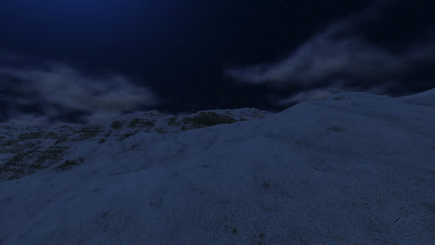 Flying Above Snowy Mountain to Moon