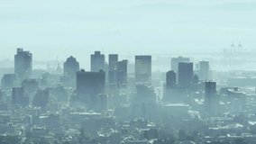 Data feed starting city skyline HUD, hazy panels sliding right while gauges pulsing showing data. Urban, analytics, visualization, dashboard, futuristic, metropolis, harbor - Powered by Shutterstock - Get 15% off with code: PIKWIZARD15