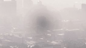 On scene reveal, binary overlay appearing, clustering into vertical columns and visualizing data. Urban, skyline, rooftop, haze, digits, matrix, abstract - Powered by Shutterstock - Get 15% off with code: PIKWIZARD15