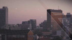 On start translucent blue HUD sweeping rightward, animating rings, lines to visualize urban data. Skyline, cityscape, skyscraper, overlay, dusk, holographic, circuitry - Powered by Shutterstock - Get 15% off with code: PIKWIZARD15