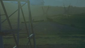 Digital overlay activating right, forming grid chart by tower, plotting 2.01% to show energy data. Lattice, pylon, rural, landscape, horizon, turbine, visualization - Powered by Shutterstock - Get 15% off with code: PIKWIZARD15