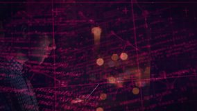 Man holding phone by window, tapping to read technology app, magenta data overlay reacting, smiling. Neon, bokeh, nocturnal, urban, interface, glow, solitary - Powered by Shutterstock - Get 15% off with code: PIKWIZARD15