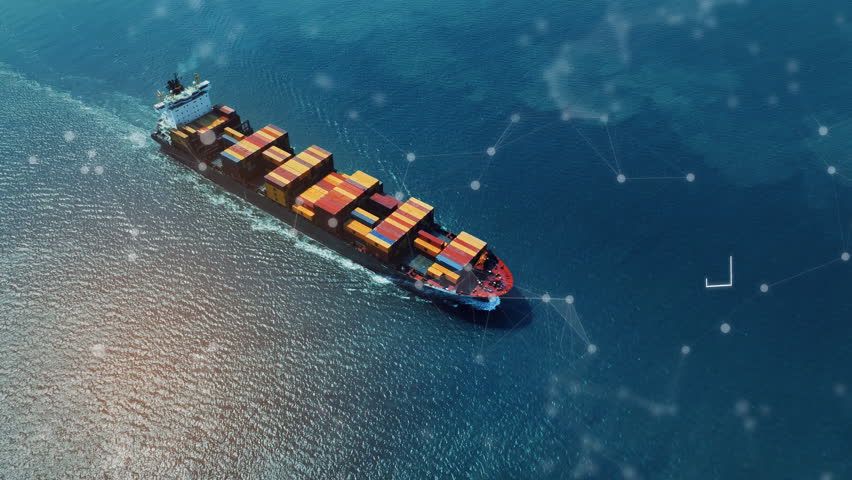 Bill of Landing Cargo Container Ship virtual electronic files and checklists Futuristic digital document management. Receipt of Goods shipment tracking number big data logistics freight transportation