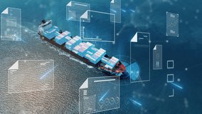 Bill of Landing Cargo Container Ship virtual electronic files and checklists Futuristic digital document management. Receipt of Goods shipment tracking number big data logistics freight transportation - Powered by Shutterstock - Get 15% off with code: PIKWIZARD15