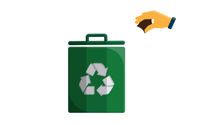 trash animated. vector throw away trash. recycling symbol. sustainability. used goods, green energy. isometric style design