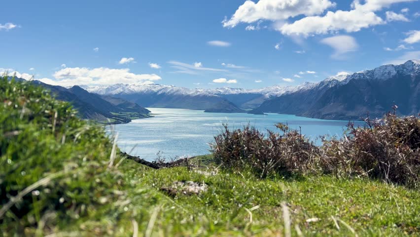 Stunning view from Isthmus Peak Track over Lake Hawea, New Zealand