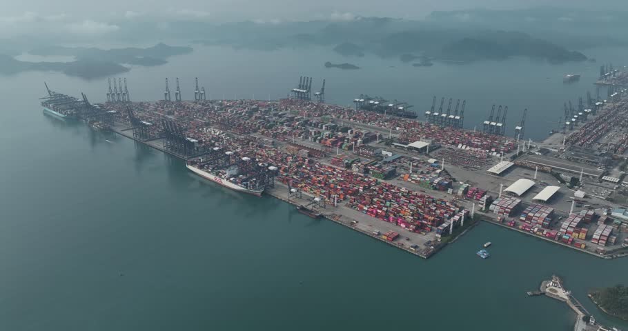 Shenzhen ,China - April 12, 2024: Aerial footage of Yantian international container terminal in Shenzhen city, China